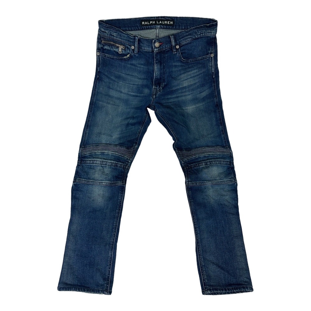 Ralph Lauren Black Label Mens Moto Zipper Stretch Jeans Blue 32x29